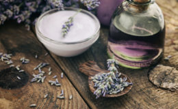 Lavender spa setting. Wellness theme with lavender products.